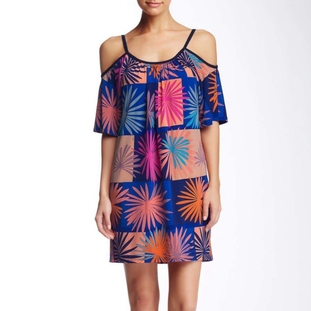 Trina Turk | Amity Tropical Tile Matte Jersey Cold Shoulder Dress size small